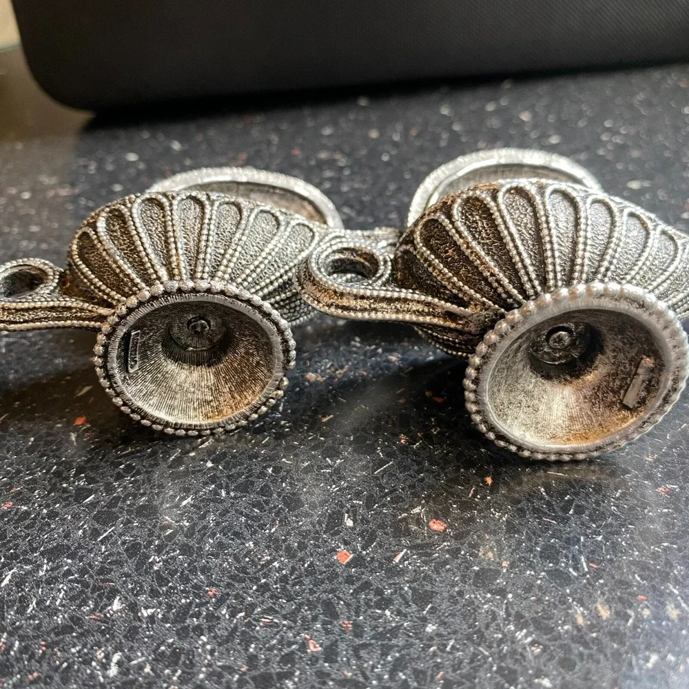 Vintage Florenza Aladdin Genie Lamp Trinket Ring Pill Box Set of 2 Silver Tone